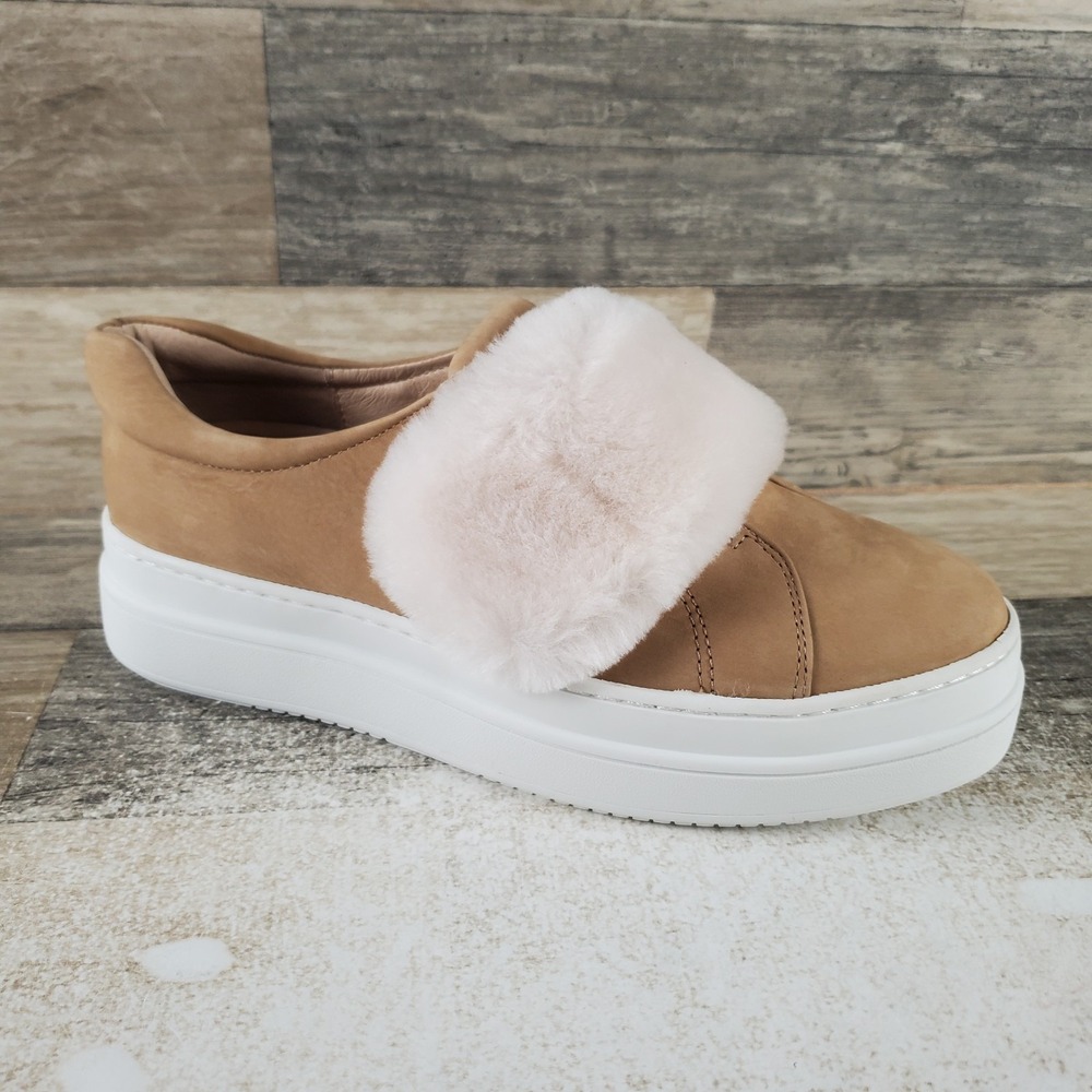 J/Slides Nobel Genuine Womens Shoes Sz 6 M Brown Suede Fluffy Shearling Sneakers